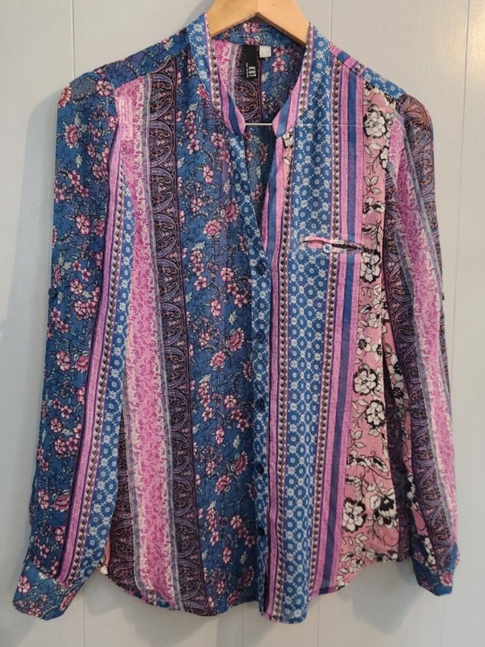 KUT From The Cloth Jasmin Striped Chiffon Button Down Blouse Size Small